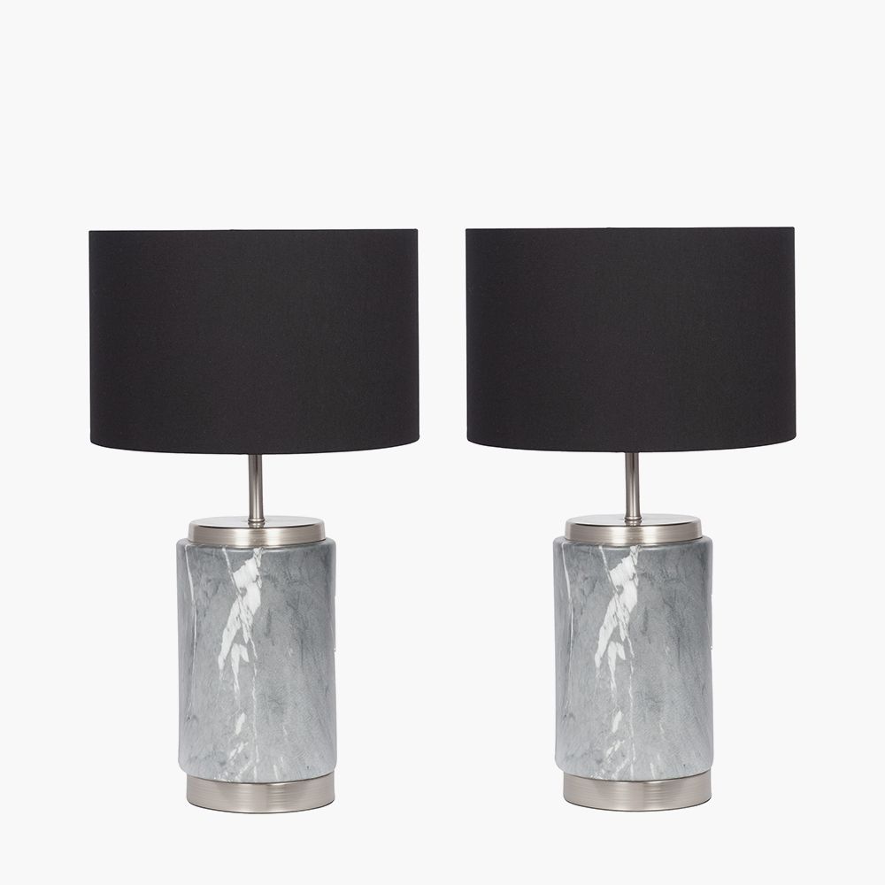 Ruma Set of 2 Carrara Grey Marble Effect Ceramic Table Lamp