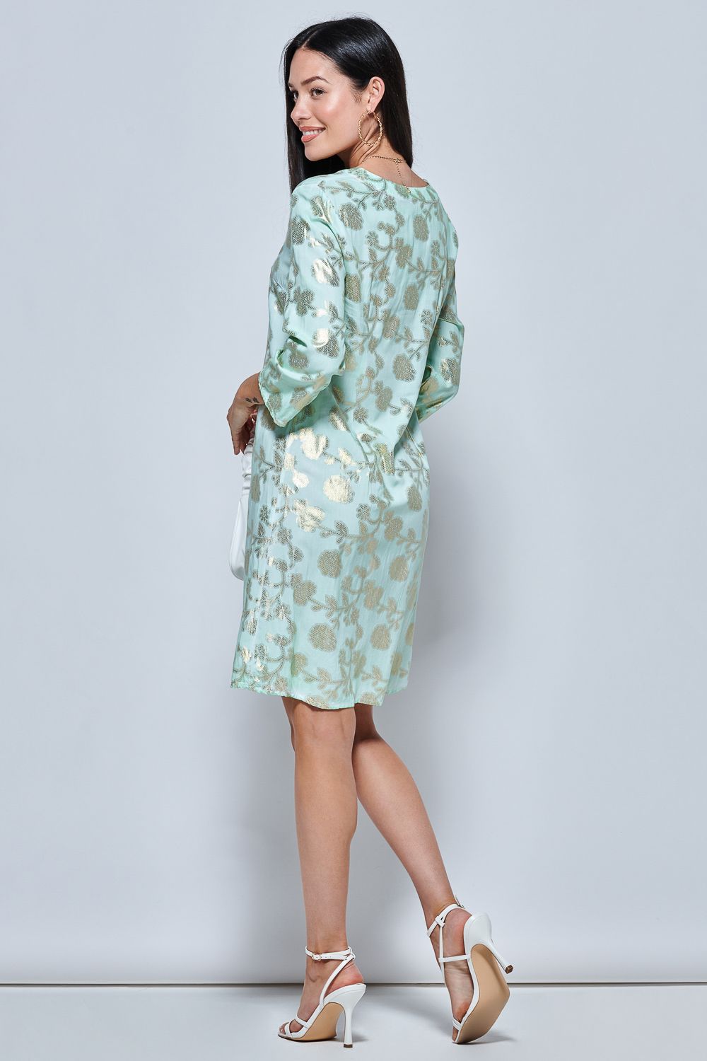 Jolie Moi 3/4 Sleeve Printed Midi Tunic Holiday Dress