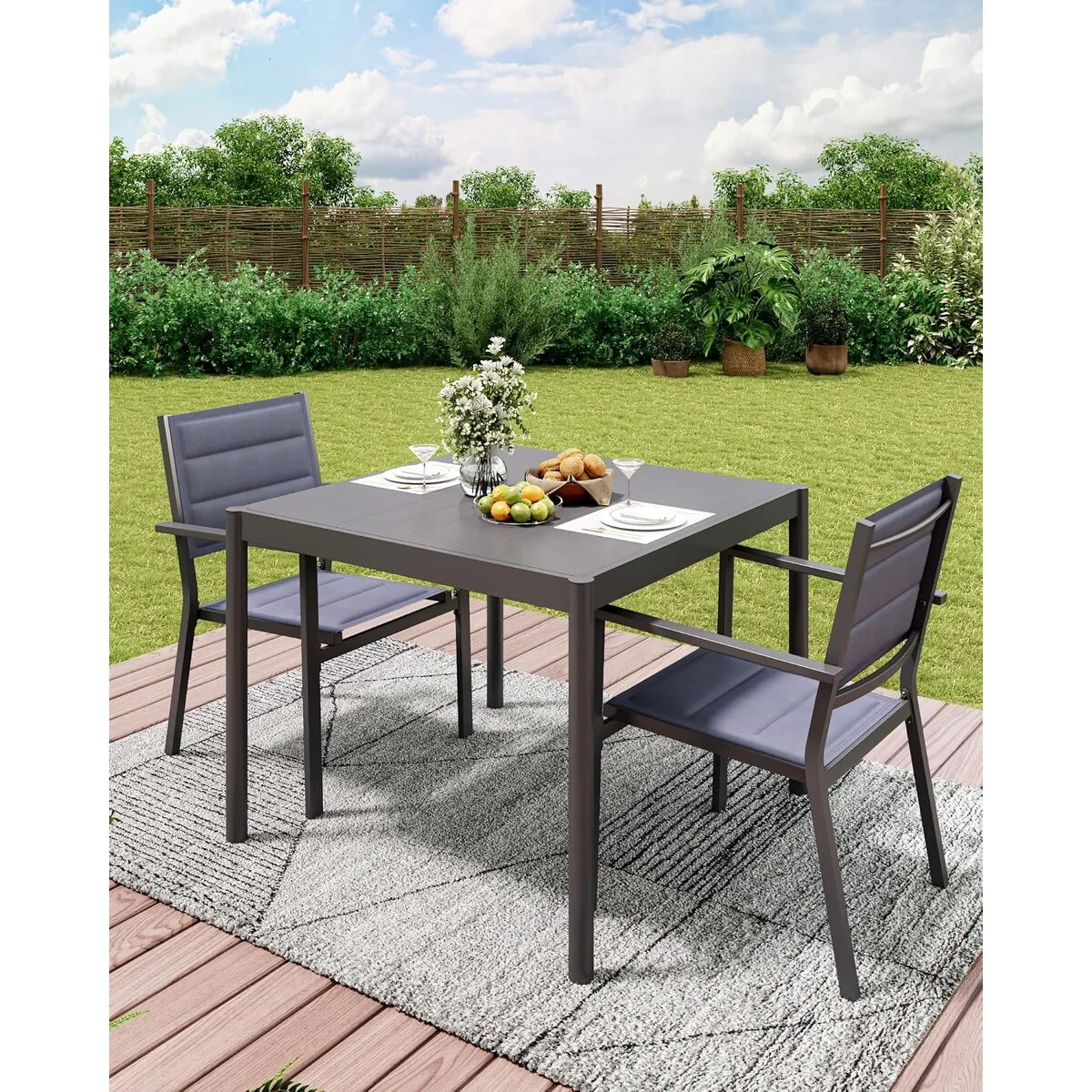 Aluminum Outdoor Table for 2-4 Person,Rectangle Patio Dining Tables with Rectangular Non-Slip Stripe