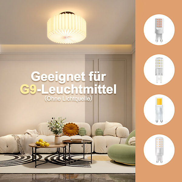 NETTLIFE Plafonnier salon plafonnier vintage - lampe de cuisine blanche abat-jour papier design industriel G9