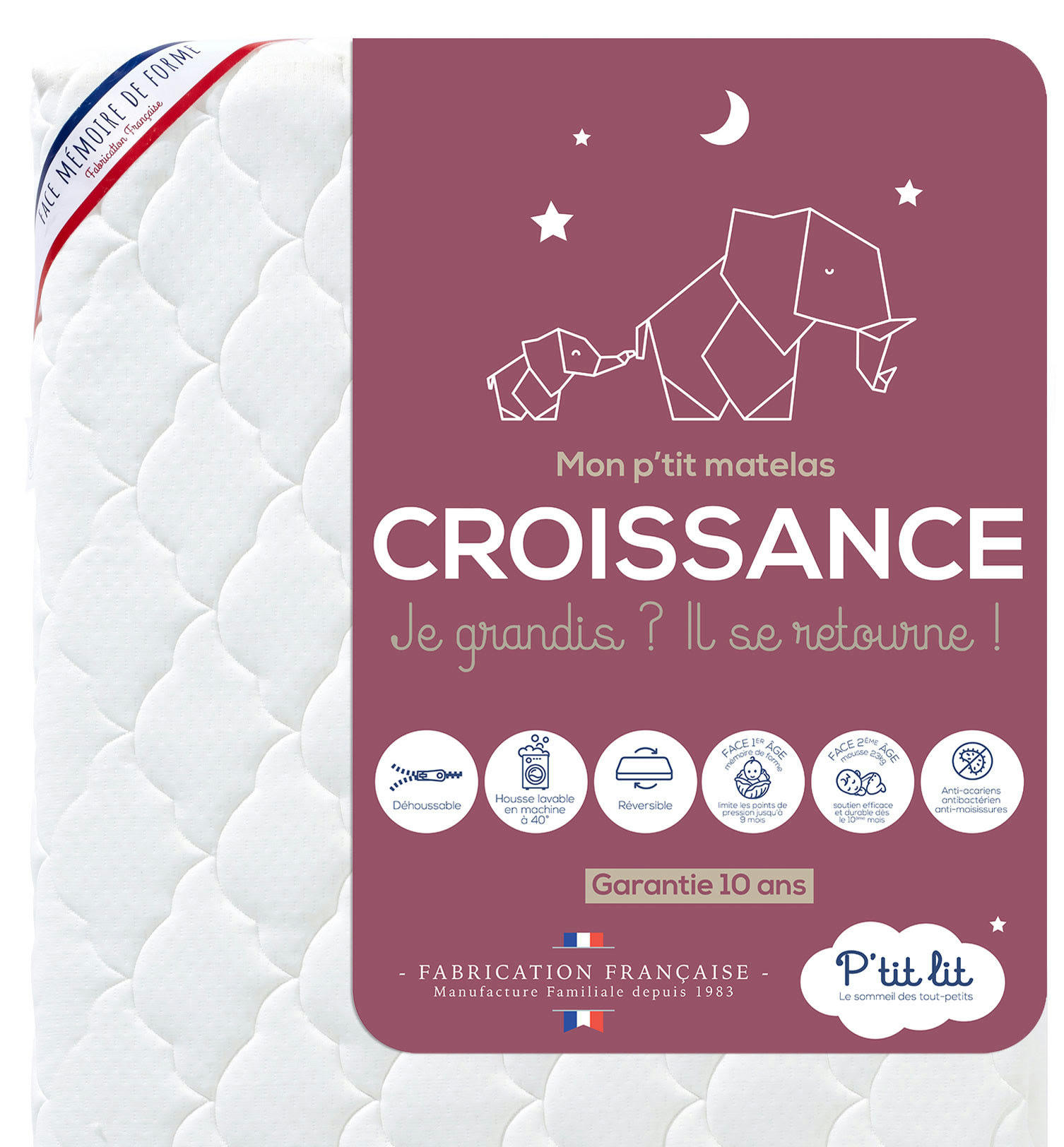 CROISSANCE - Matelas bébé évolutif avec contact mémoire de forme 70x140