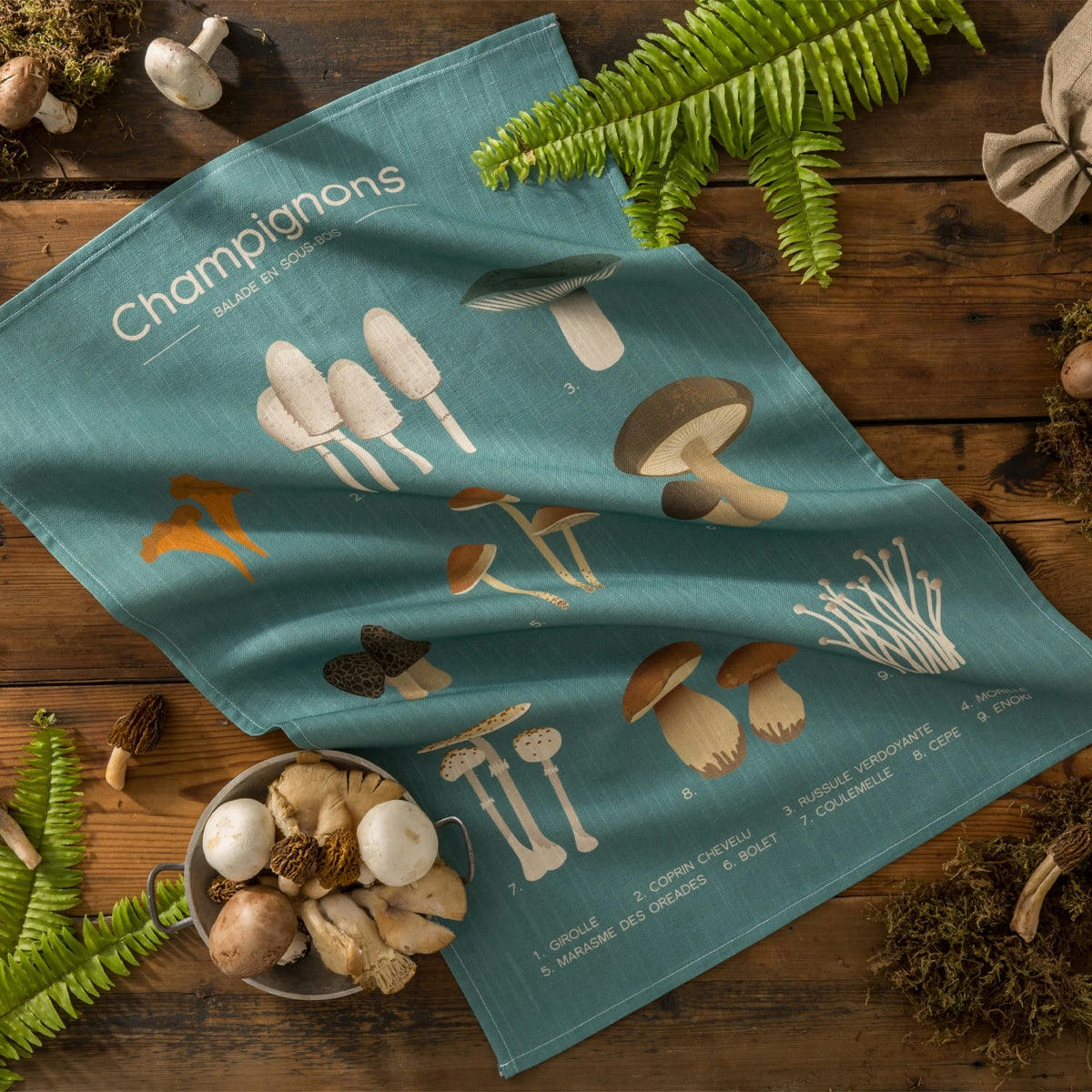 BALADE EN SOUS-BOIS - Torchon imprimé en métis bleu moyen 50x75