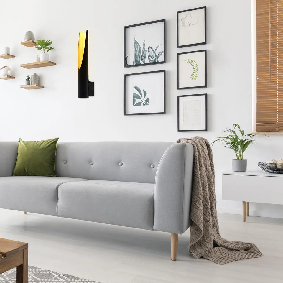 EGLO Barbotto Wandlamp - 1-lichts - GU10 - 39 cm - Zwart/Goud