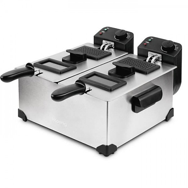 Friteuse ElectriqueHKoeNIG - DFX600 - Double Cuve 2x3L - Thermostats indépendants - Paniers amovibles - Acier inoxydable - 3600W