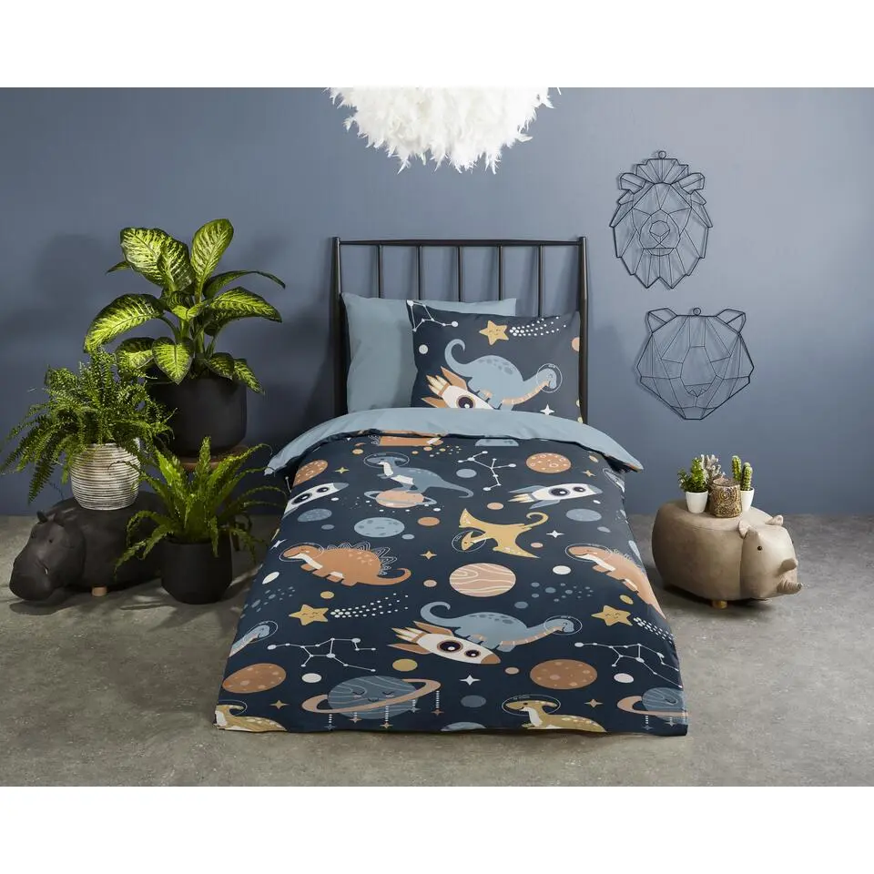 Pure SpaceDino Kinderdekbedovertrek Blauw