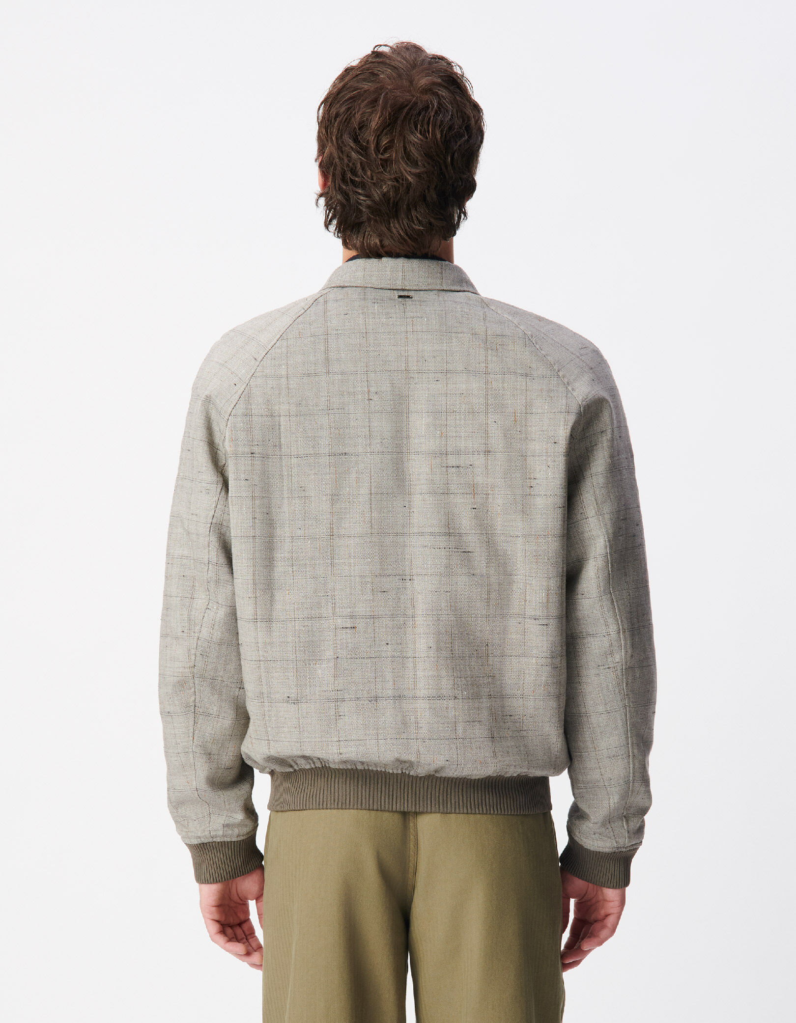 Bomber taupe zippé motif carreaux Homme