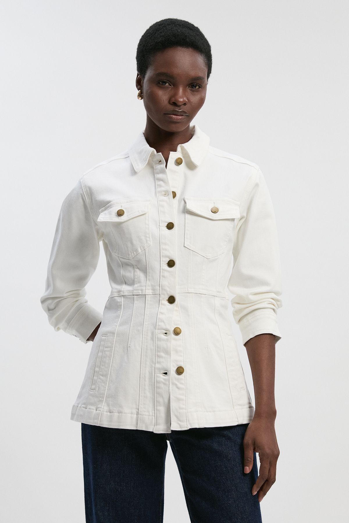 KarenMillen Denim Corset Waist Detail Jacket