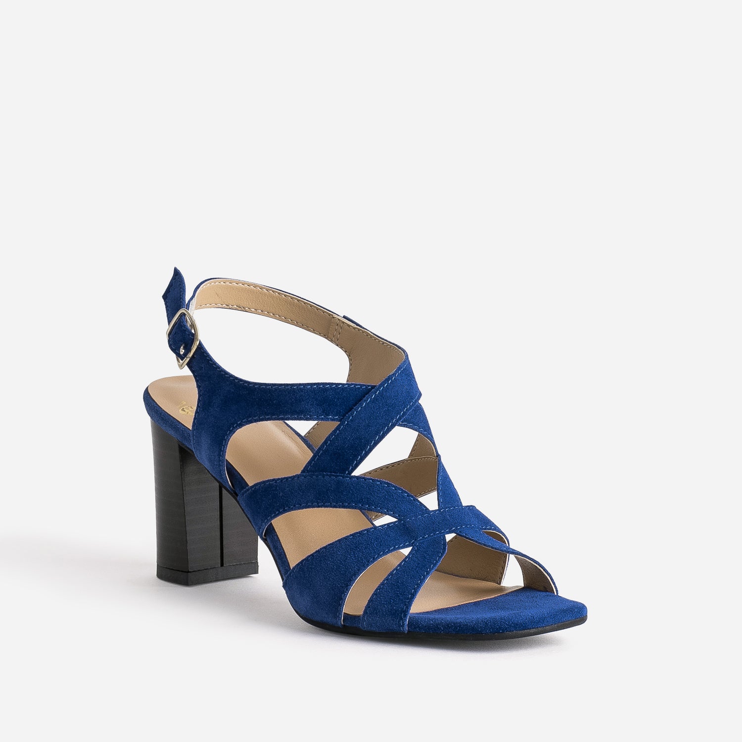 Sandale bleu roi cuir velours à talon