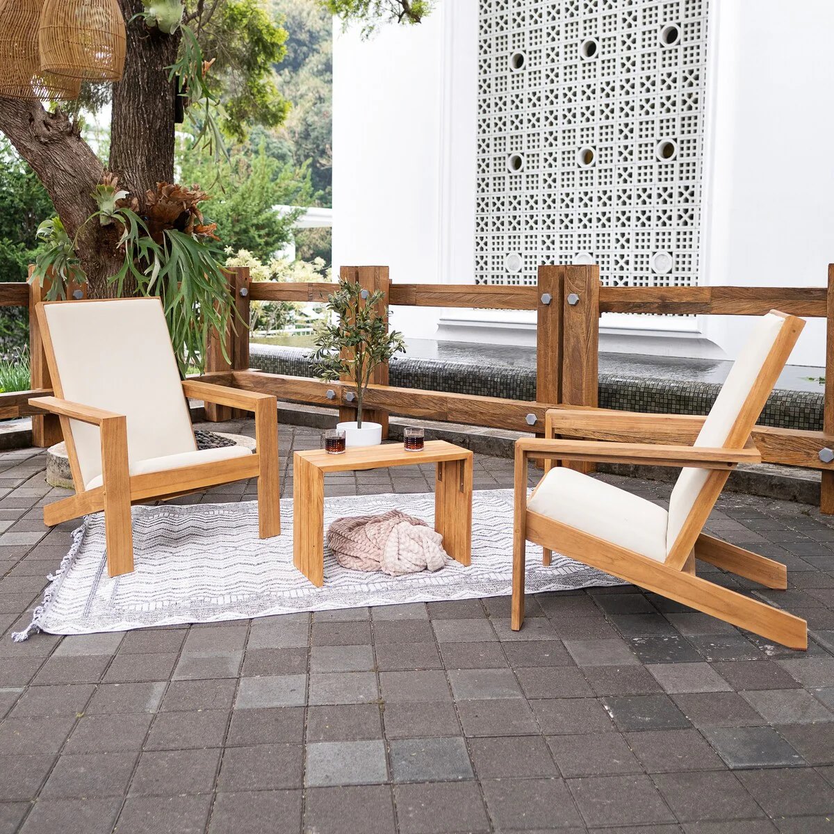 Cambridge Casual Sedona Set of 2 Teak Outdoor Upholstered Modern Adirondack Chairs