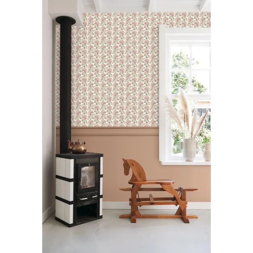 ESTAhome behang vintage bloemen licht roze en beige - 50 x 900 cm