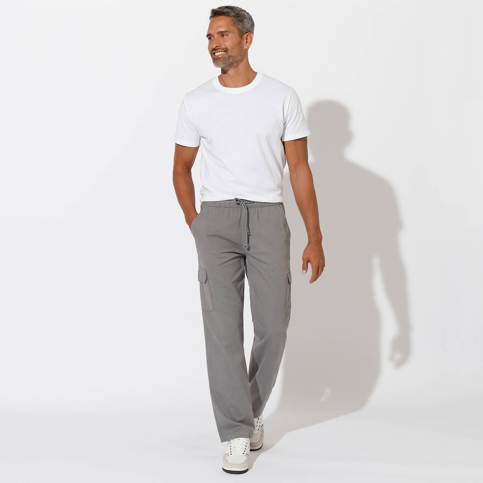 Pantalon cargo gabardine élastiqué