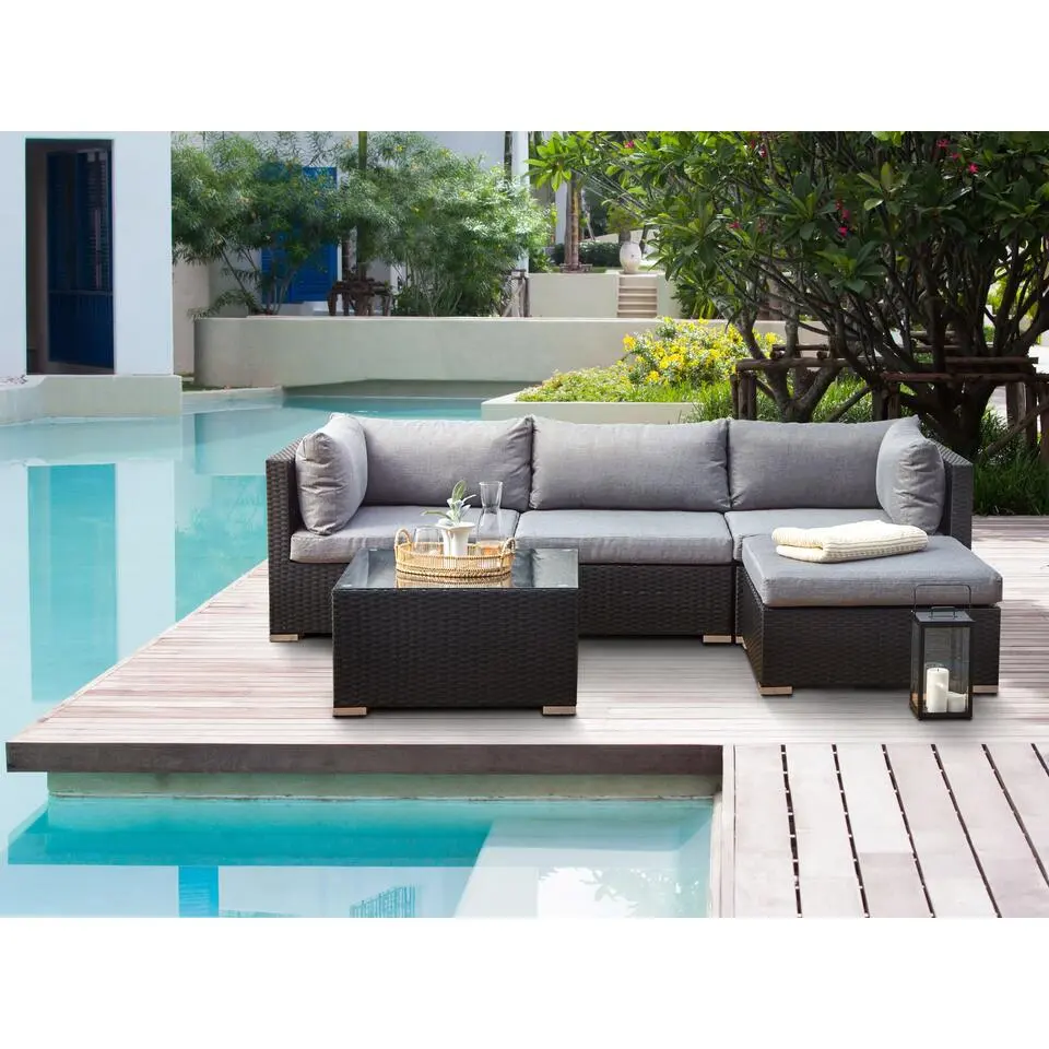 SANO - Loungeset voor 4 - Zwart - Linkszijdig - PE rotan