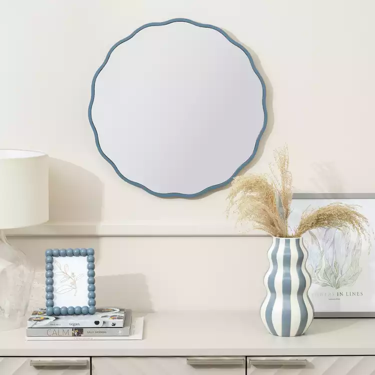 Habitat Blue Wavy Wall Mirror - 50x50cm