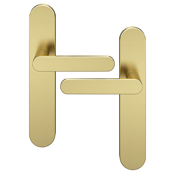 Ensemble poignée sur plaque rond GoodHome Minzh effet laiton satin doré L.120mm x l.42mm entraxe 165-195mm