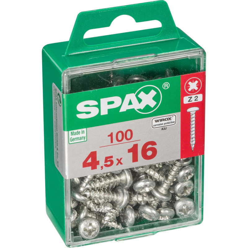 Vis à tête ronde 4,5 x 16 mm 100 pièces SPAX