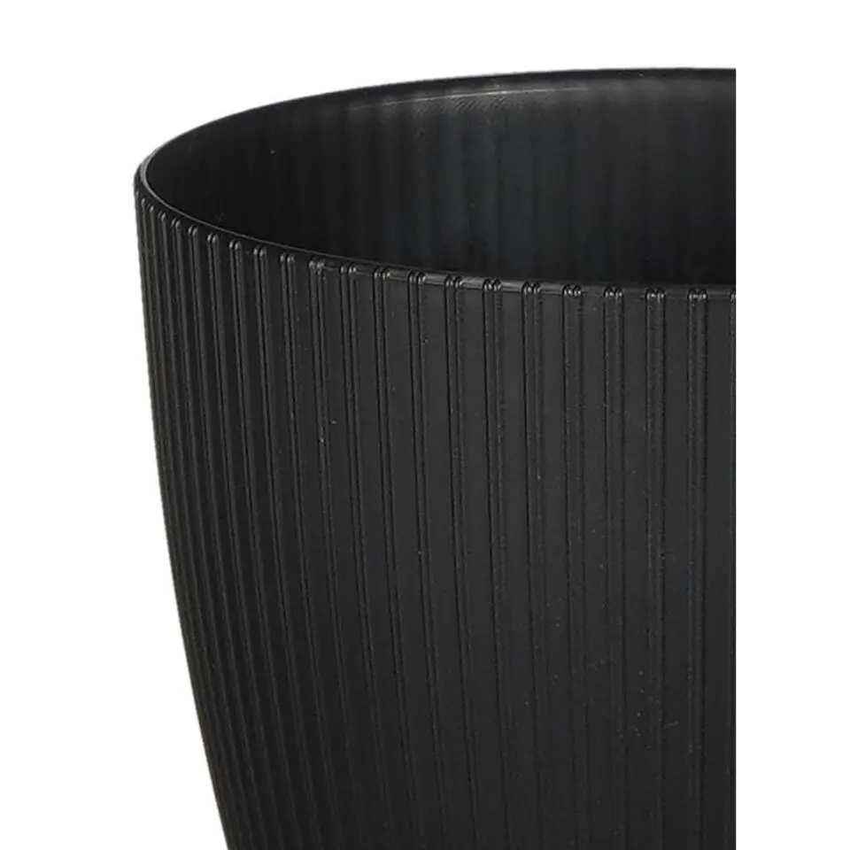 Mica Decorations Plantenpot - kunststof - zwart/ribbels- 19x19 cm