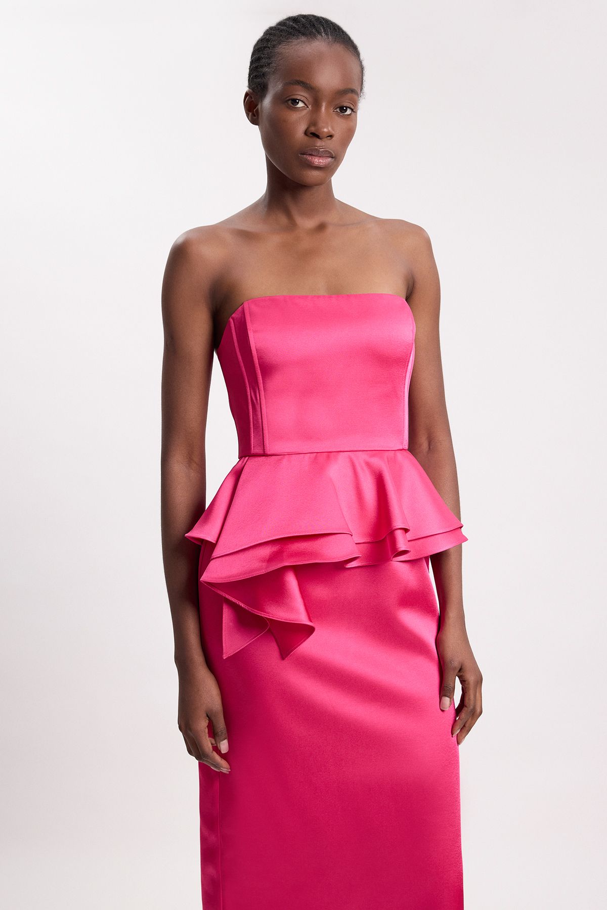 KarenMillen Bonded Satin Peplum Pencil Woven Midi Dress