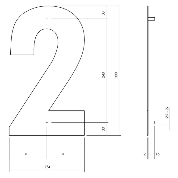 Hausnummer, Nummer 2 XL, mattschwarz, Stahl