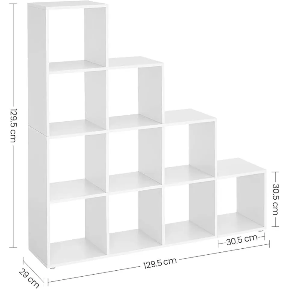 Parya Home Boekenkast, trappen, 10 kubusvakken, wit