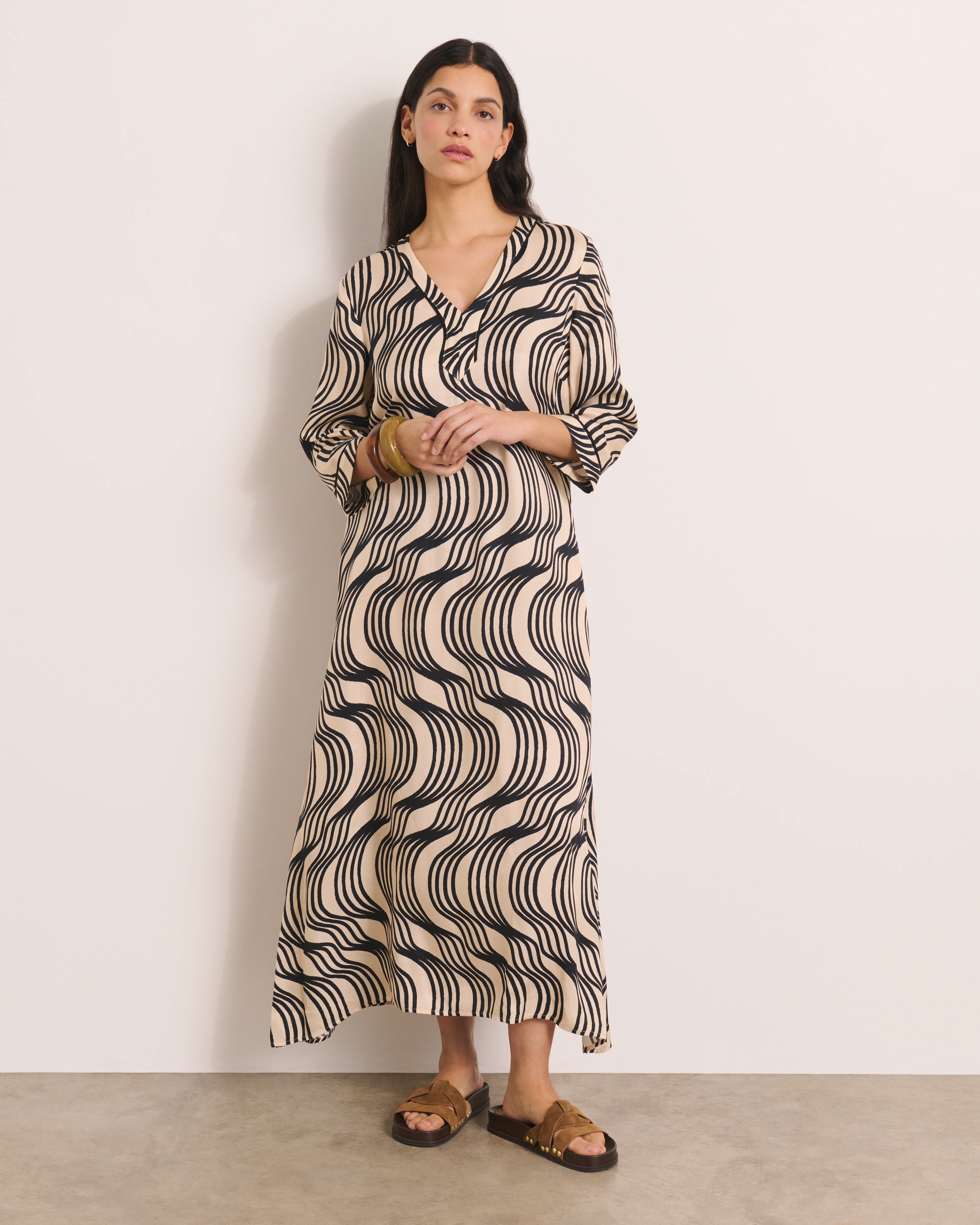 Robe beige imprimée longueur midi RESTANQUE/13018/670
