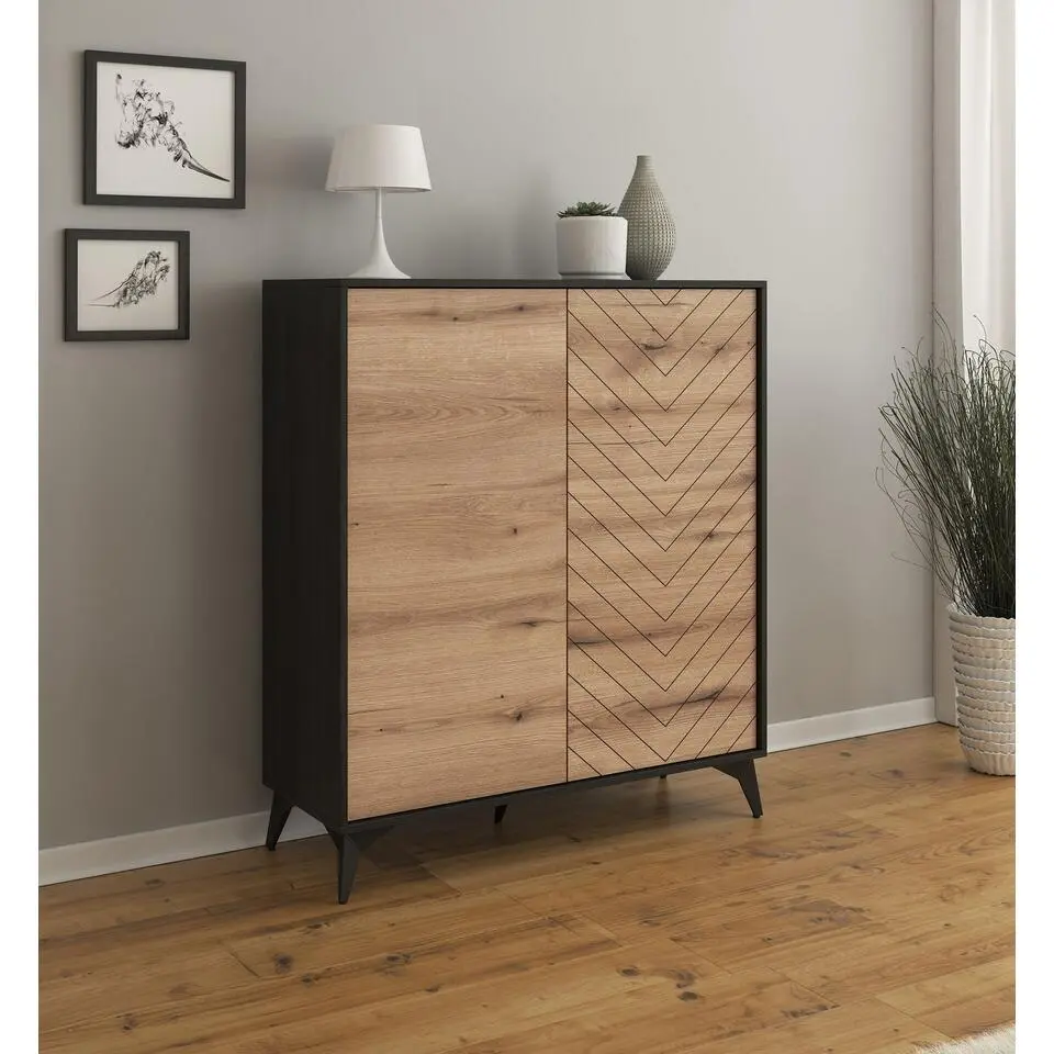Meubella - Dressoir Dolores - Eiken - Zwart - 104 cm - Hoog