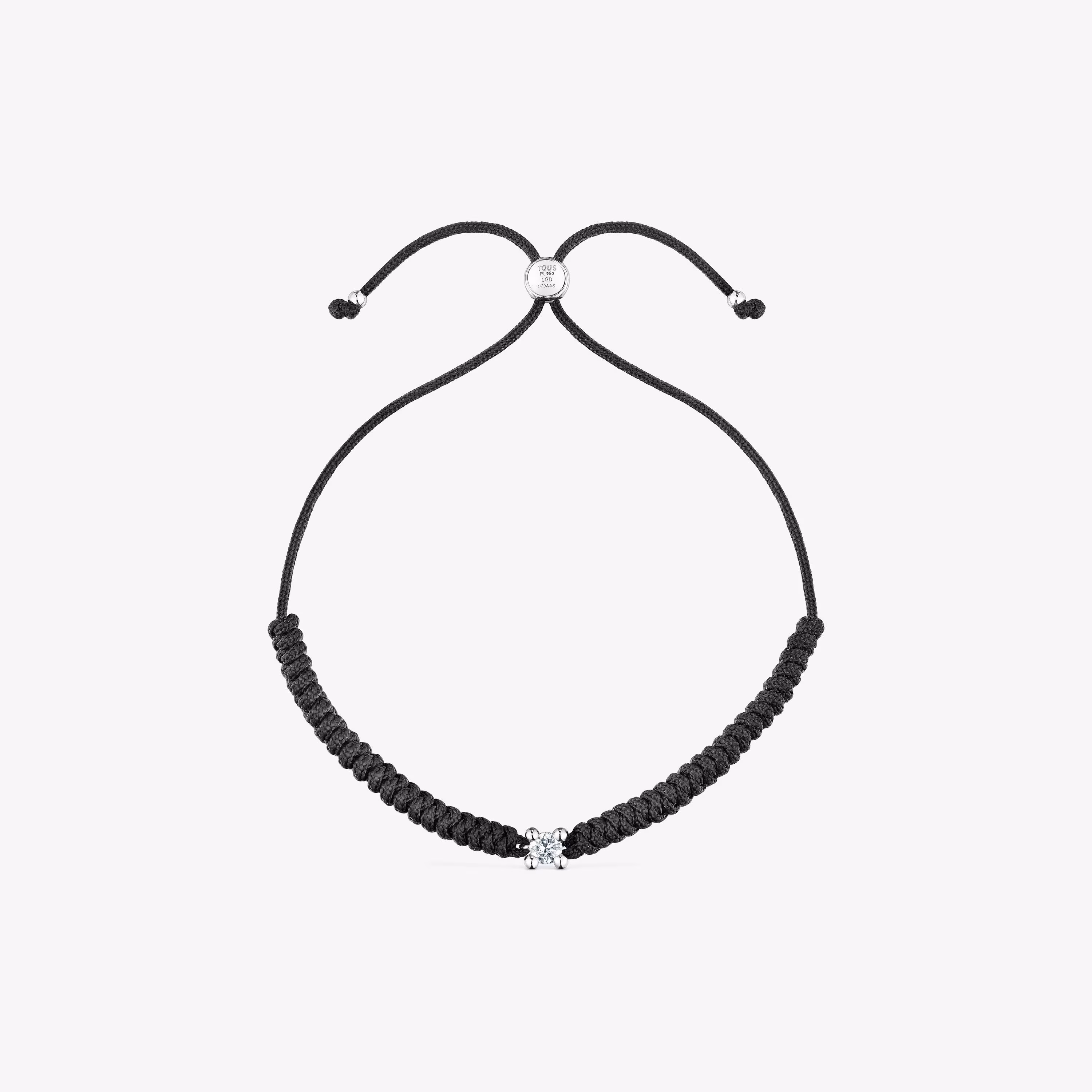 Pulsera de platino con diamante creado en laboratorio y nylon negro Shine LGD