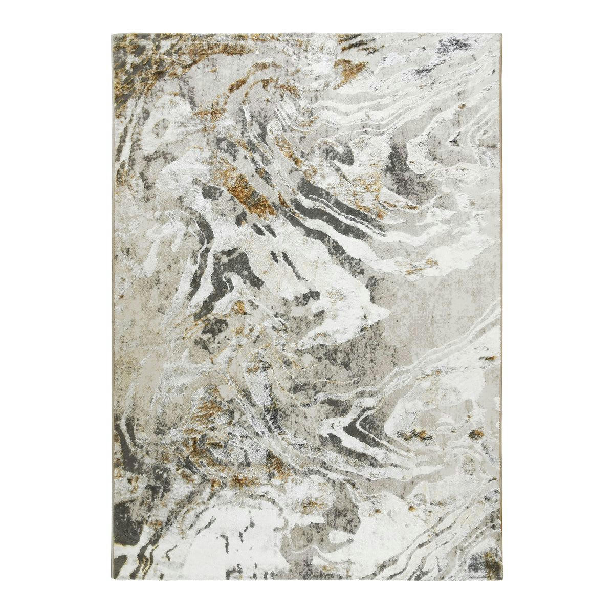 BORGES - Tapis graphique effet fluide gris or 120x170