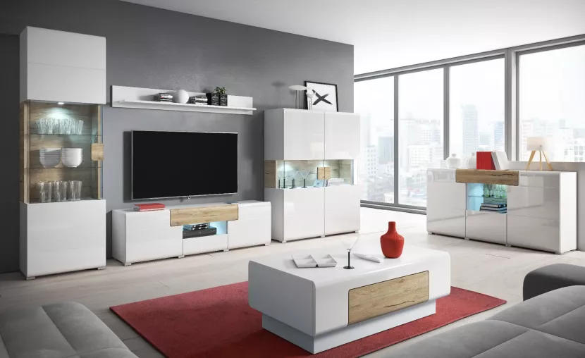Komoda wysoka TOLEDO 3D1S 147 biała połysk/dąb san remo