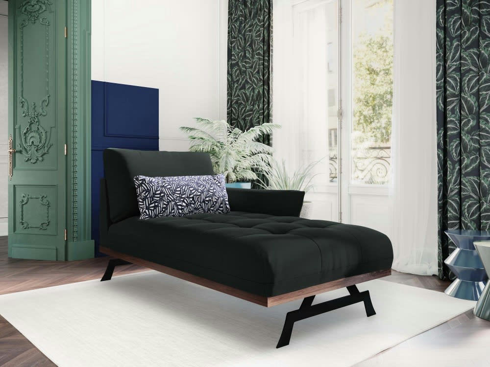 OLIVIER - Méridienne 1 place en tissu structuré noir