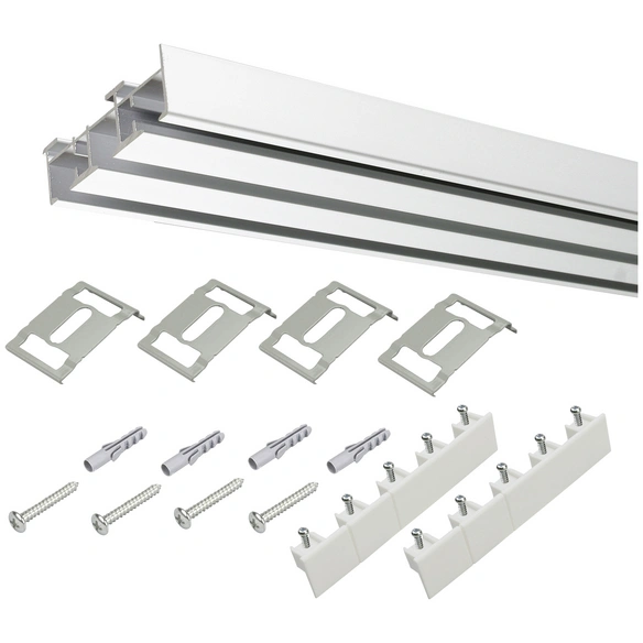 Flächenvorhangschiene, Länge: 2200 mm, 3-läufig, Aluminium