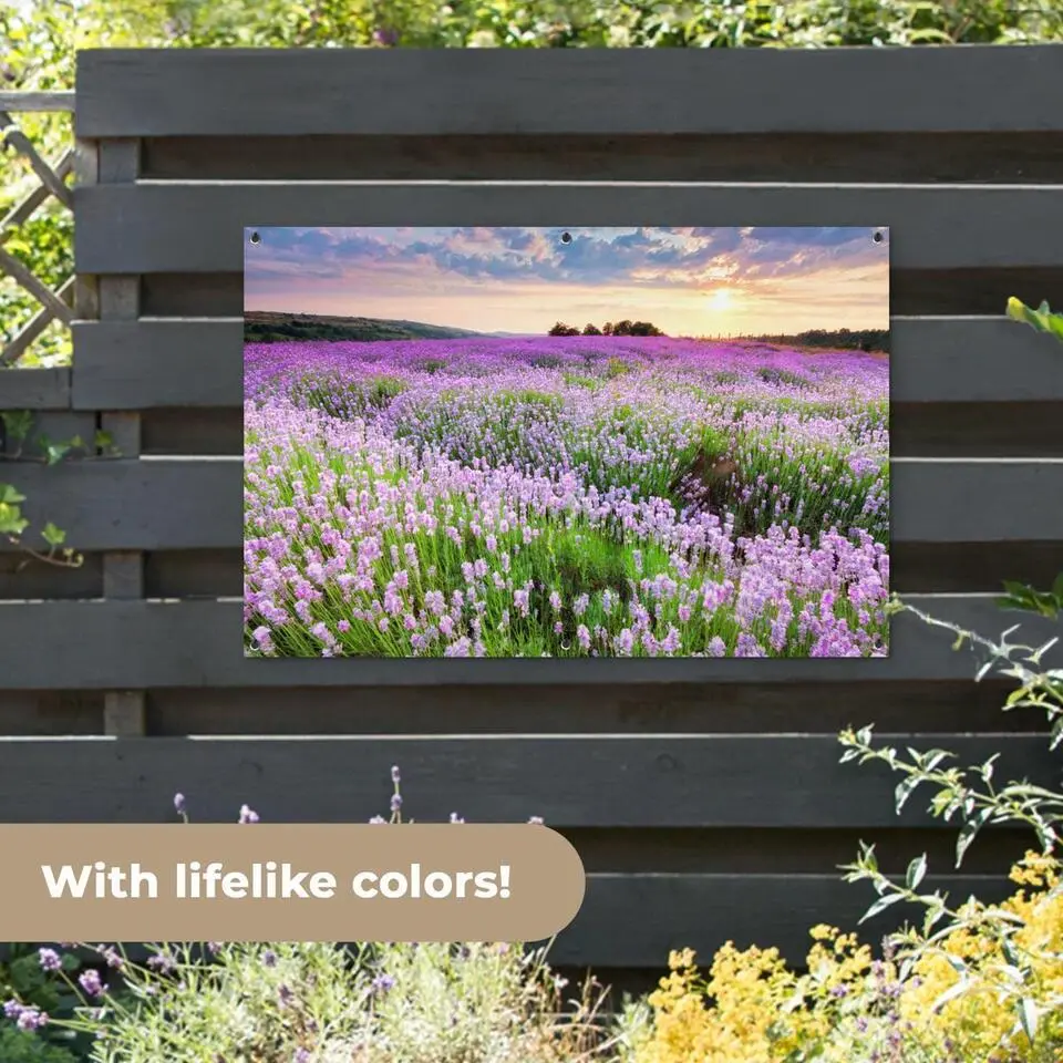 MuchoWow Tuinposter 120x80cm Bloemen Lavendel Paars Lucht