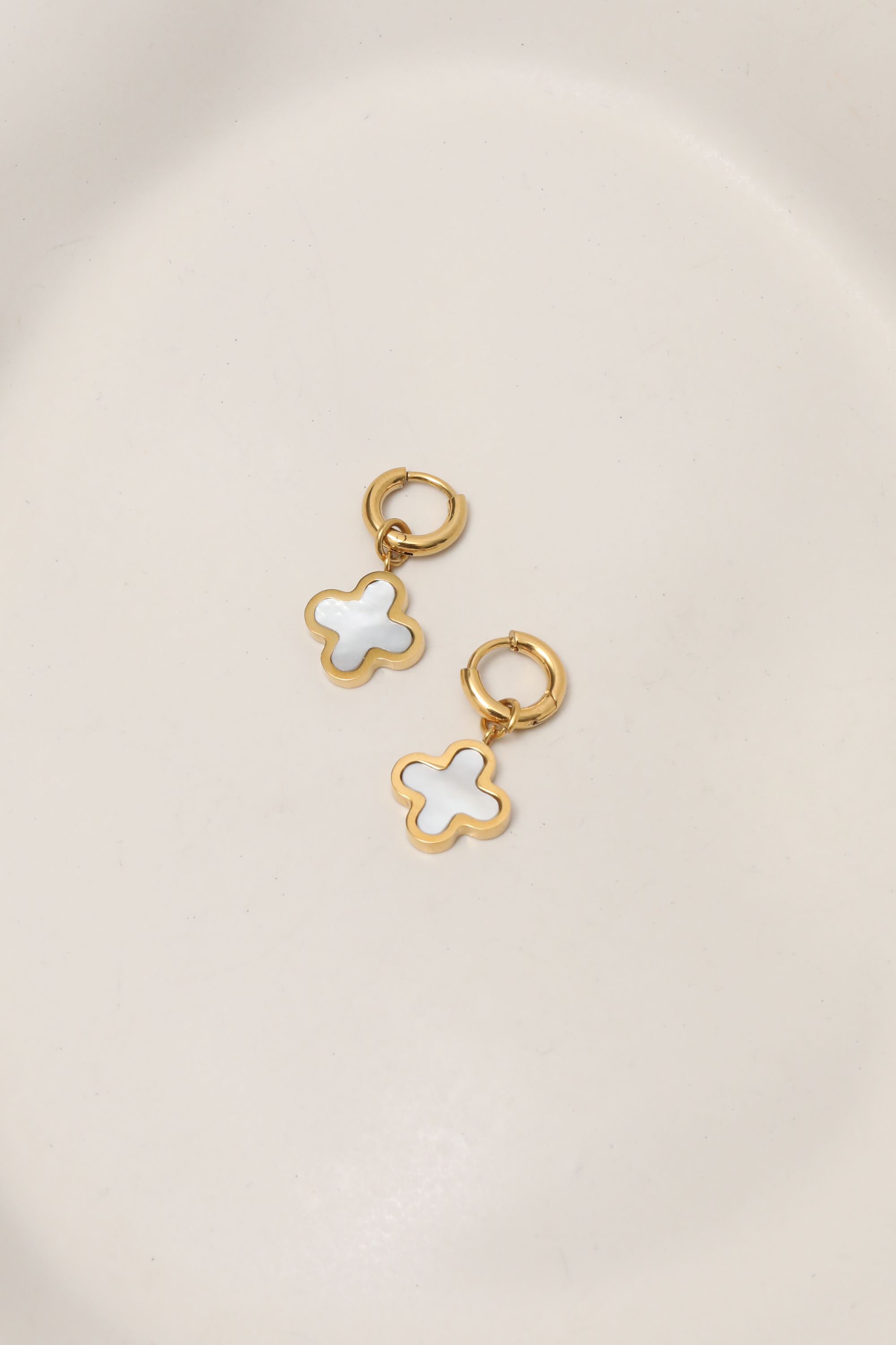 Jon Richard Gold Plated Waterproof Mother of Pearl Clover Huggie Earrings