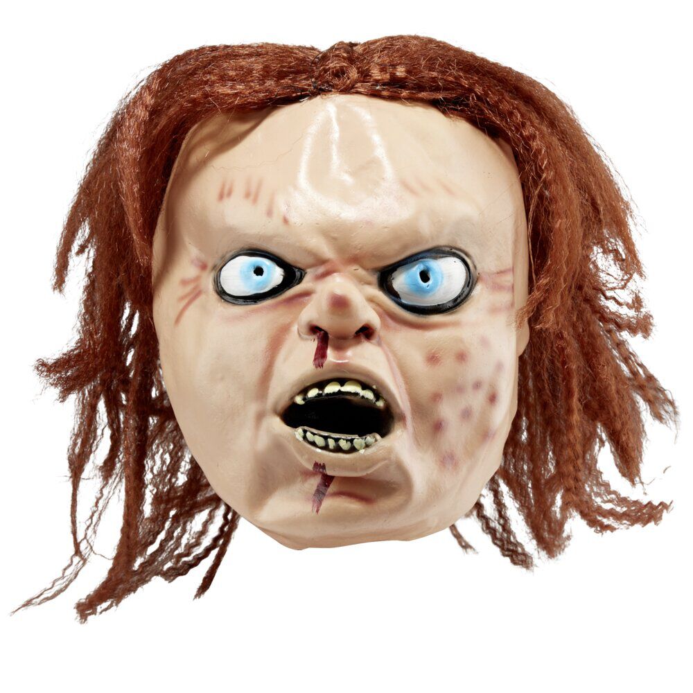 Masque Halloween adulte visage enfant maléfique en latex et cheveux rouge