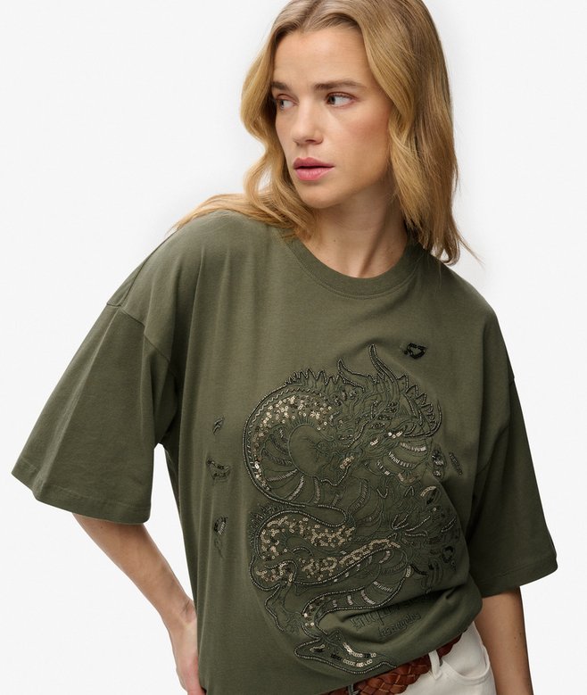 Tattoo Embellished Oversized T-Shirt