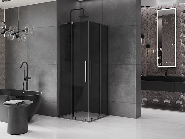 Mexen Velar L Duo cabine de douche coulissante 80 x 80 cm, graphite, gris canon brossé - 871-080-080-02-43-66