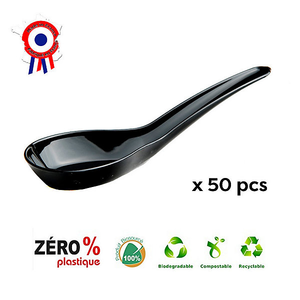 50 Cuillères Bouchées Chinoise 1,7 cl de 120 x 38 x Ht. 32 mm 100% Biosourcé, Fabrication Française - Noir - D-Work