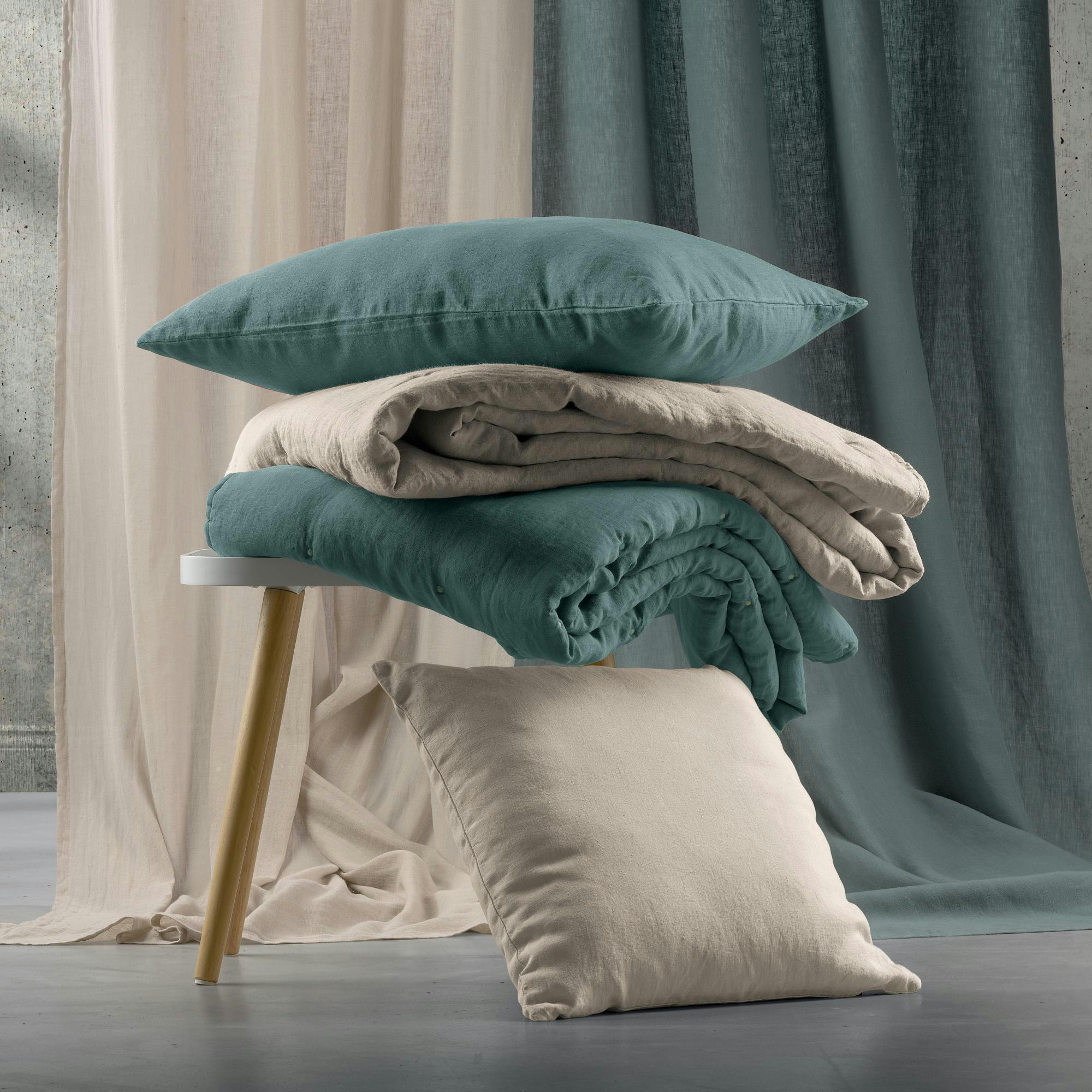 ZEFF - Coussin uni  en lin vert de gris 30 x 50