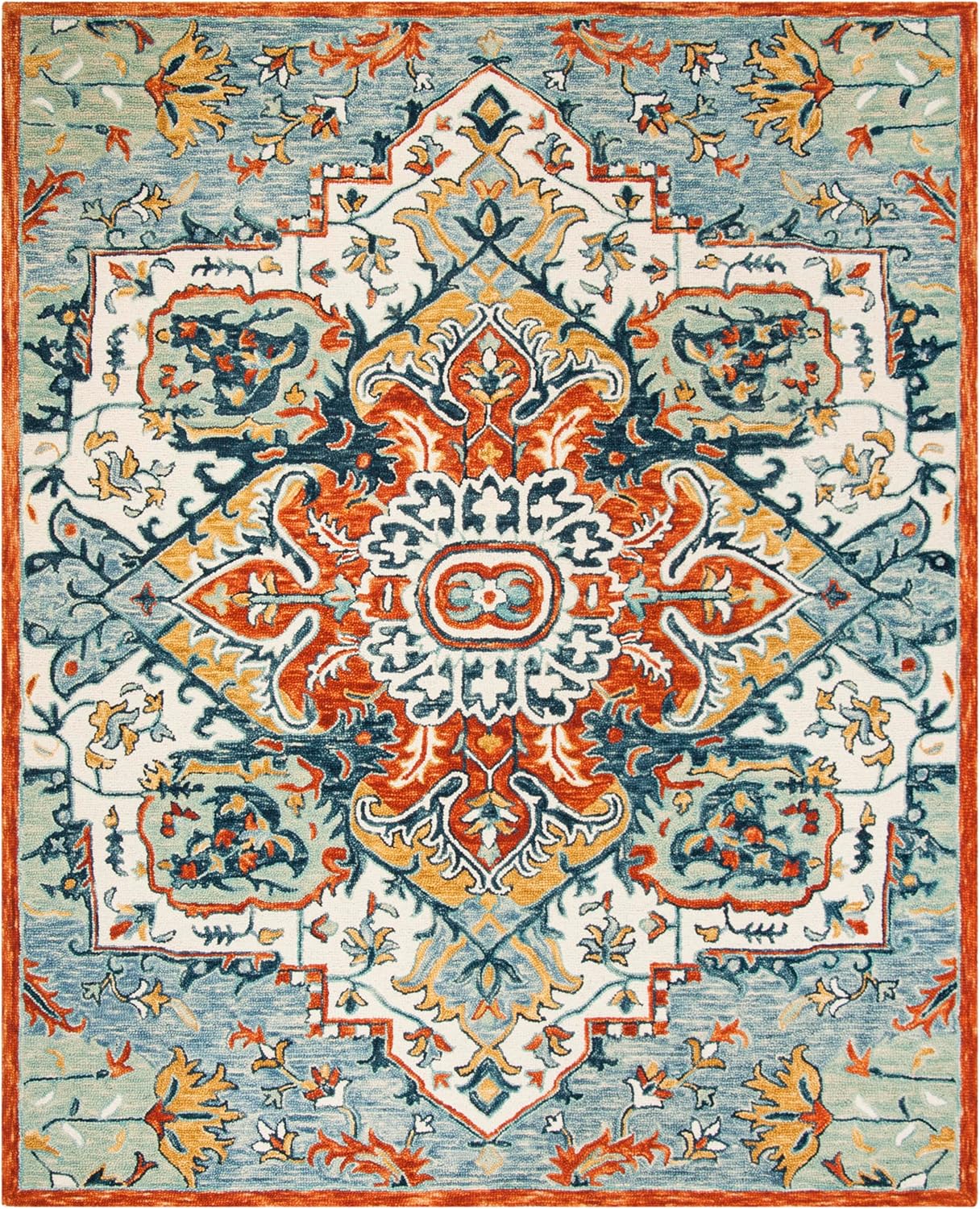 SAFAVIEH Aspen Collection Area Rug - 10' x 14', Blue & Rust, Handmade Boho Wool, Ideal for High Traffic Areas in Living Room, Bedroom (APN312A)
