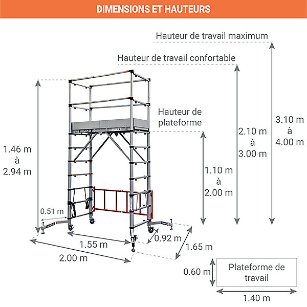 Echafaudage roulant alu télescopique - TELETOWER   Télémètre laser 12m - TELETOWER/LASER
