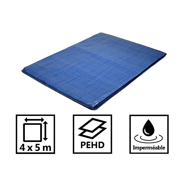 Bâche de jardin 4 x 5 mBleue polyéthylène 80g/m²