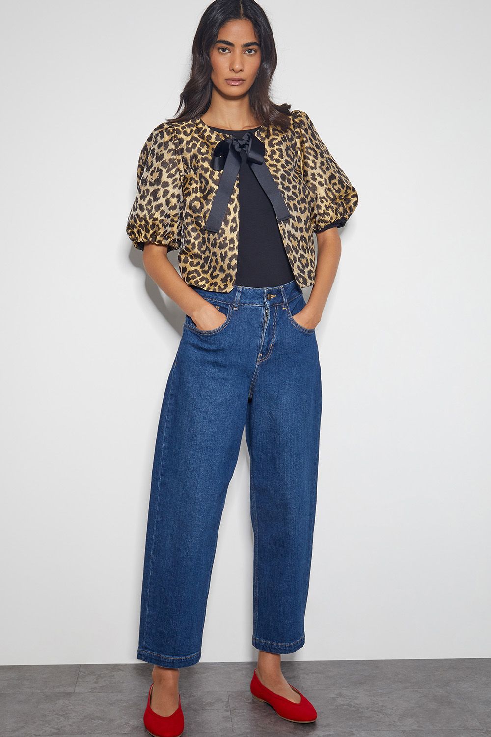 Monsoon Anne Leopard Print Bow Jacket Brown