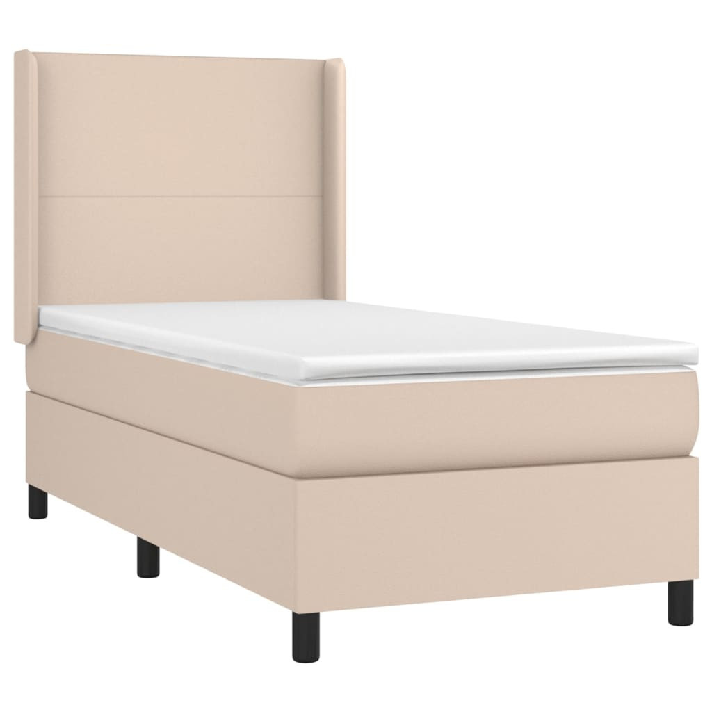 Łóżko kontynentalne, materac i LED cappuccino ekoskóra 90x200cm