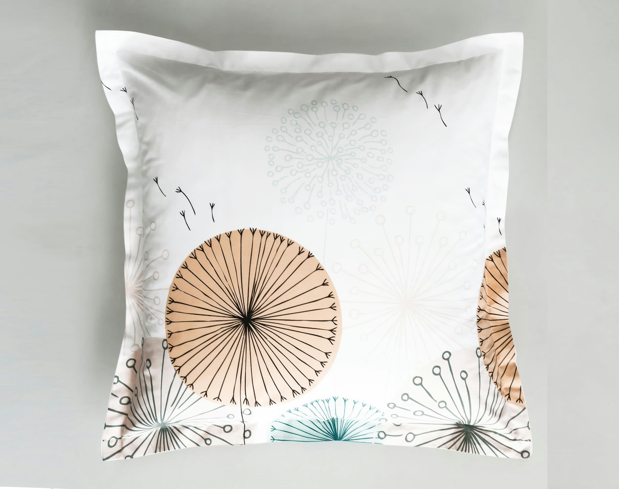 PISSENLIT - Taie d'oreiller 63x63 en coton vert céladon