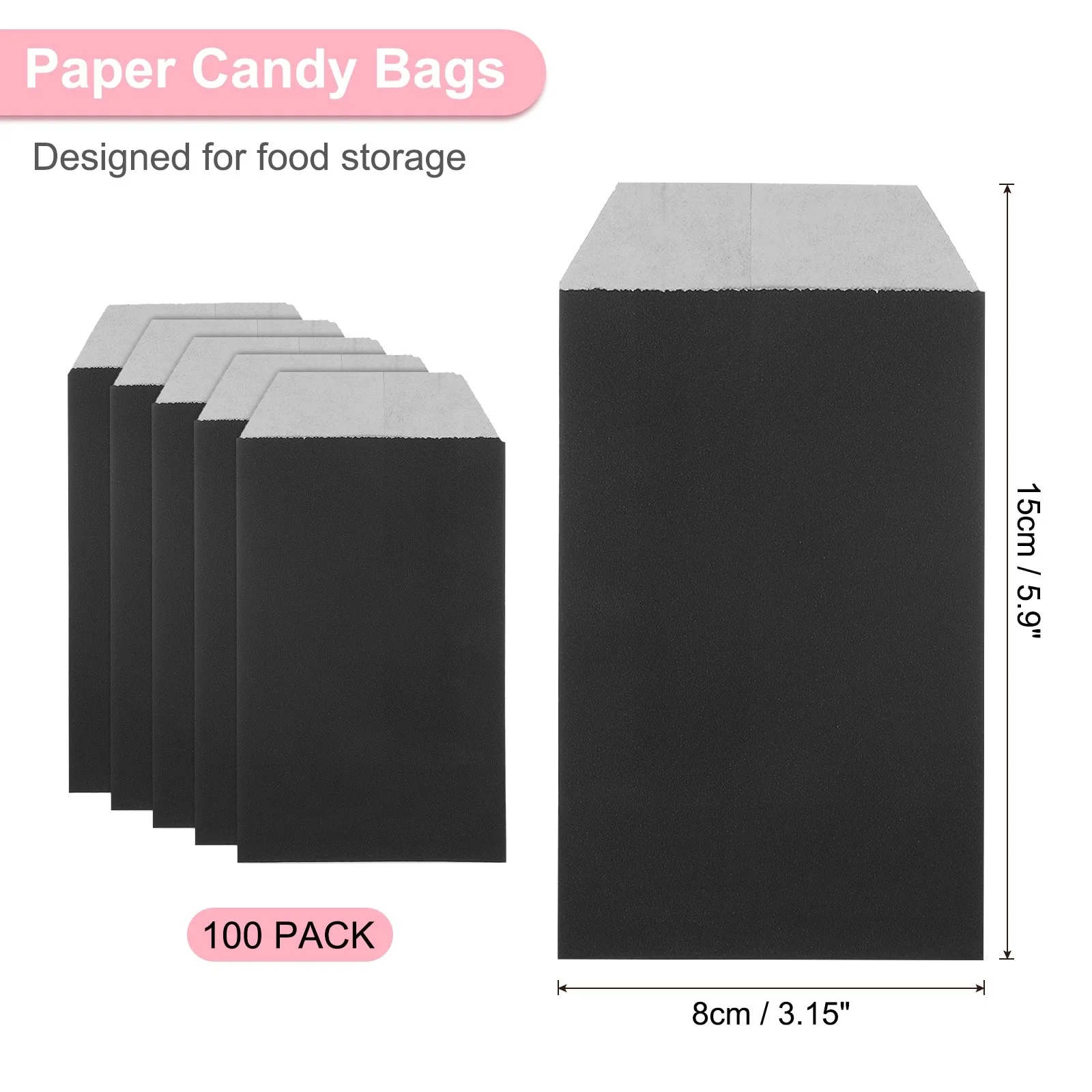 100Pcs Kraft Paper Treat Bags, 6 x 3 Candy Flat Favor Bags