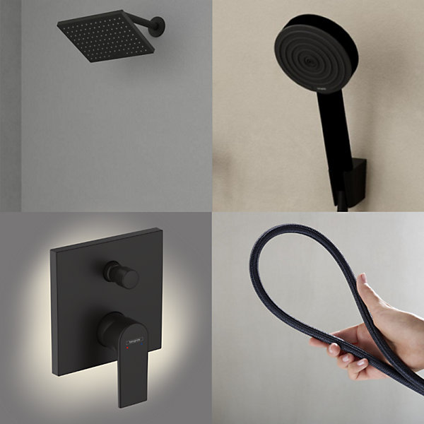 Colonne de douche mécanique HANSGROHE Vernis Shape Douche de tête Vernis Shape Flexible Designflex Douchette Pulsify noir