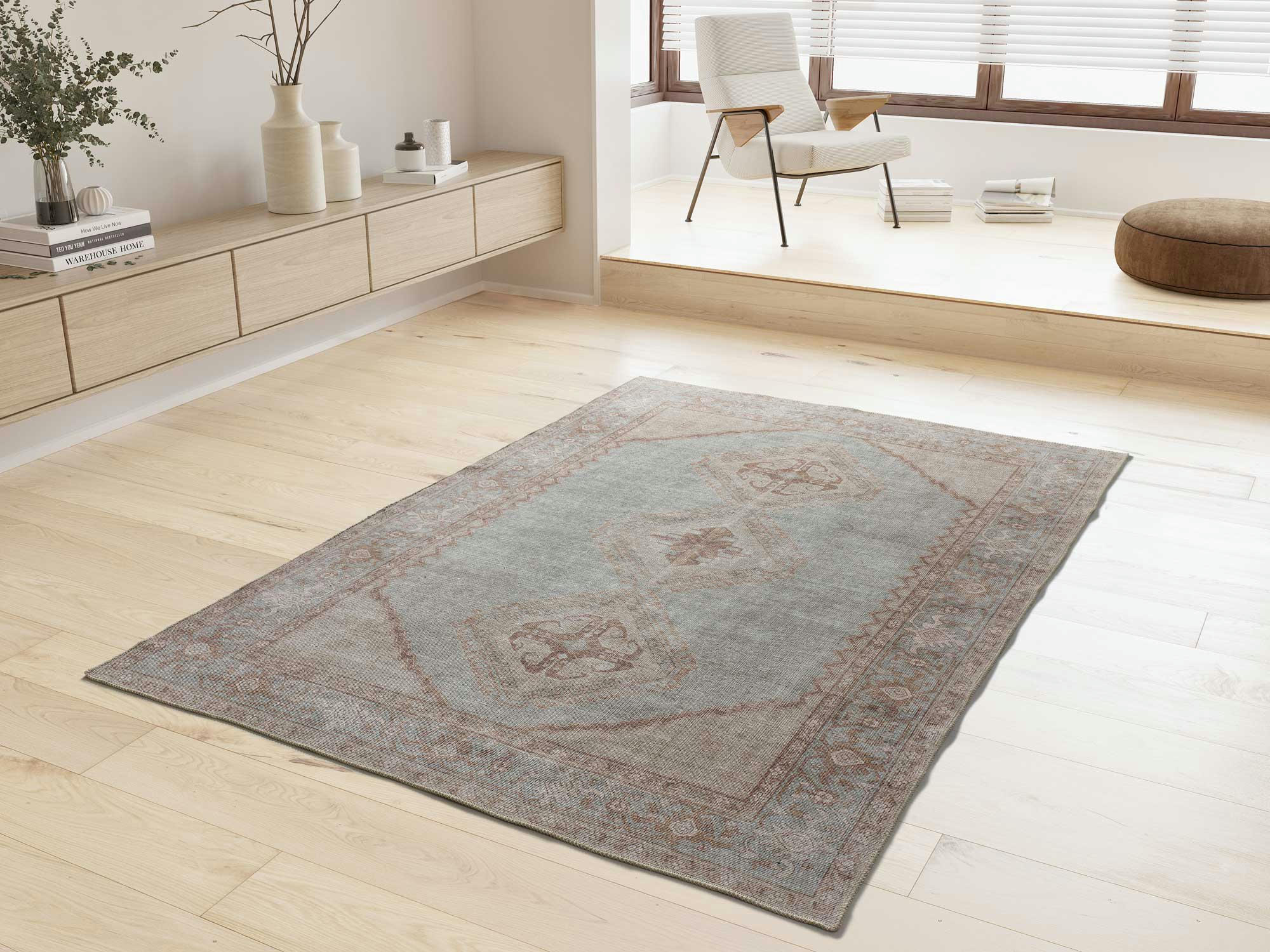 MANDALA - Tapis vintage lavable couleur beige, 60X120 cm