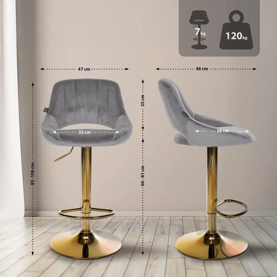 CLP Set van 2 Barkruk Milet Fluweel - donkergrijs