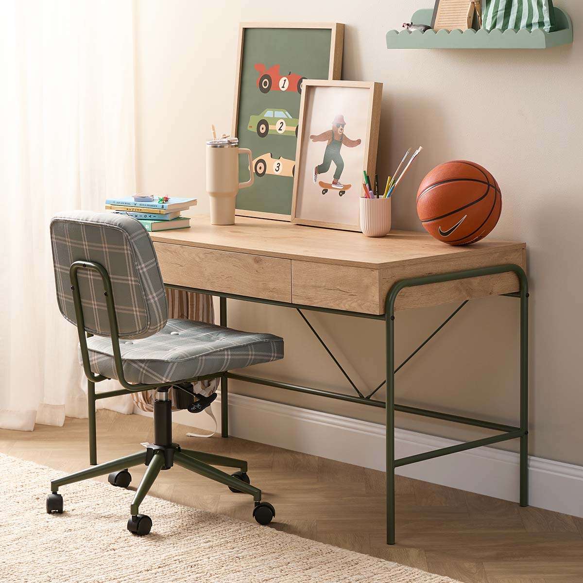 Grover Desk with Hooks - Khaki/Natural