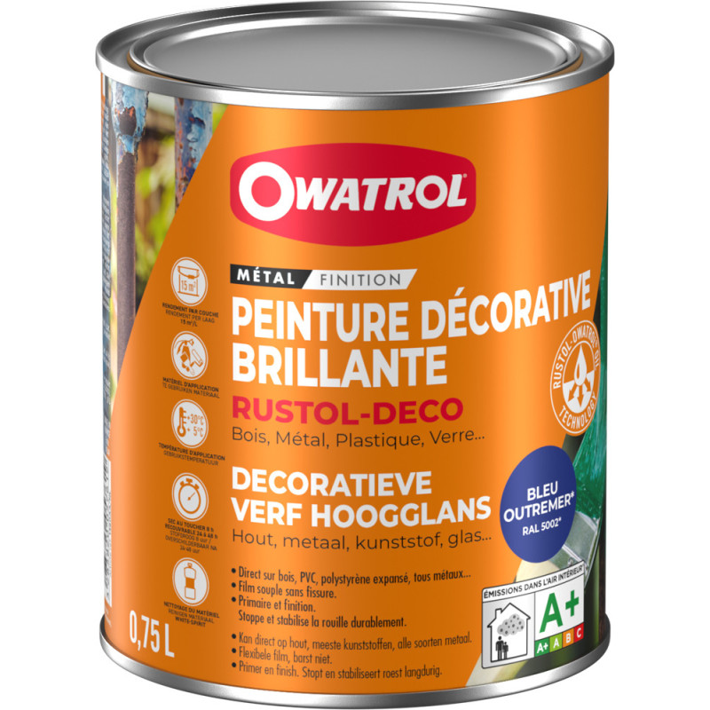 Peinture pour métal Rustol Deco bleue 0,75 L OWATROL
