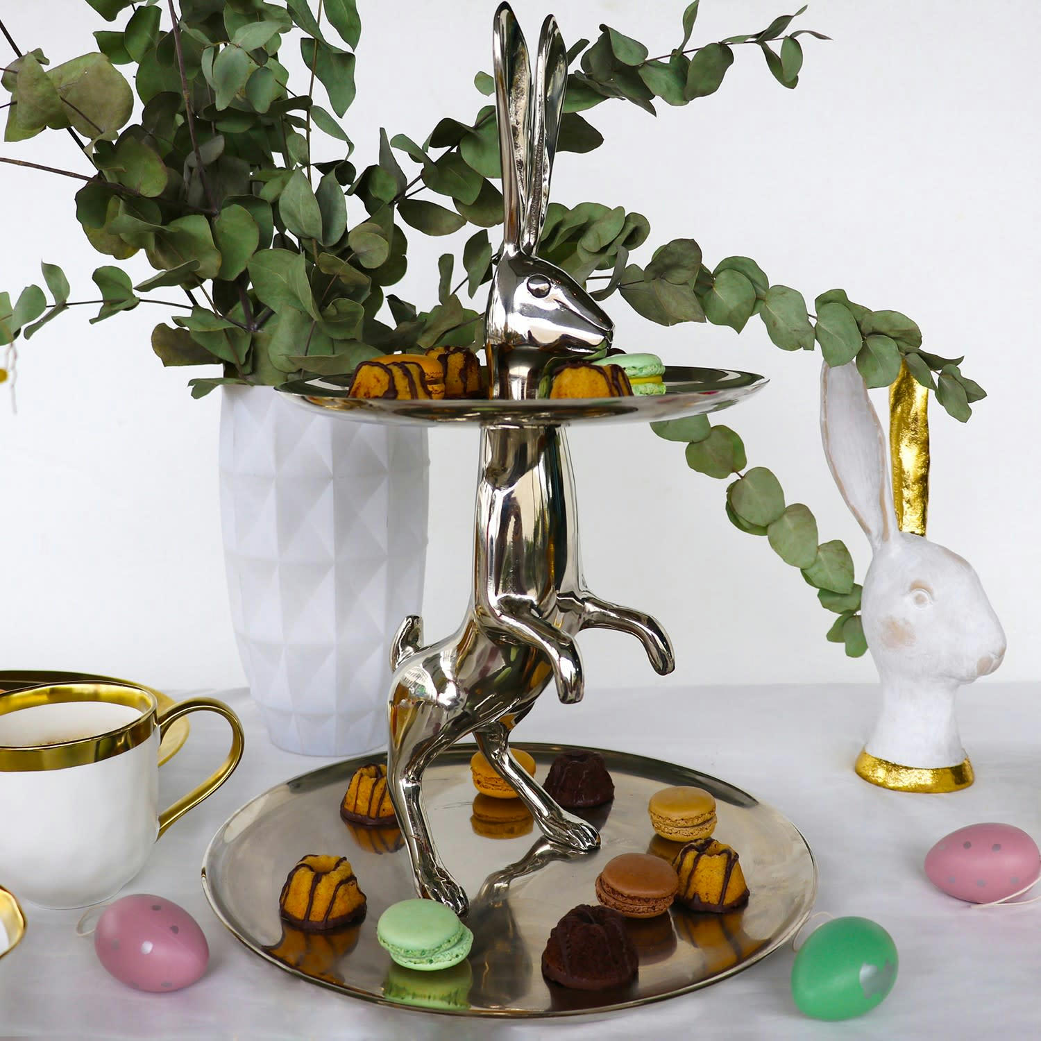 - Présentoir à gâteaux 2 niveaux lapin en alu